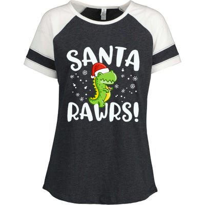 Santa Rawrs Green Dinosaur Cute Reptile Christmas Gift Great Gift Enza Ladies Jersey Colorblock Tee