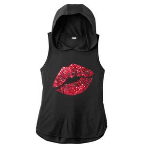 Sexy Red Glitter Lips Kiss Me Love Makeup Lipstick Shirt Tee Ladies PosiCharge Tri-Blend Wicking Draft Hoodie Tank