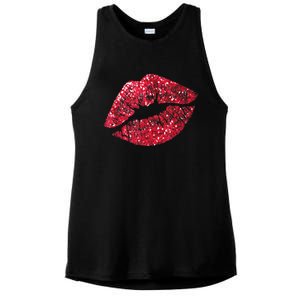 Sexy Red Glitter Lips Kiss Me Love Makeup Lipstick Shirt Tee Ladies PosiCharge Tri-Blend Wicking Tank