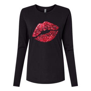 Sexy Red Glitter Lips Kiss Me Love Makeup Lipstick Shirt Tee Womens Cotton Relaxed Long Sleeve T-Shirt