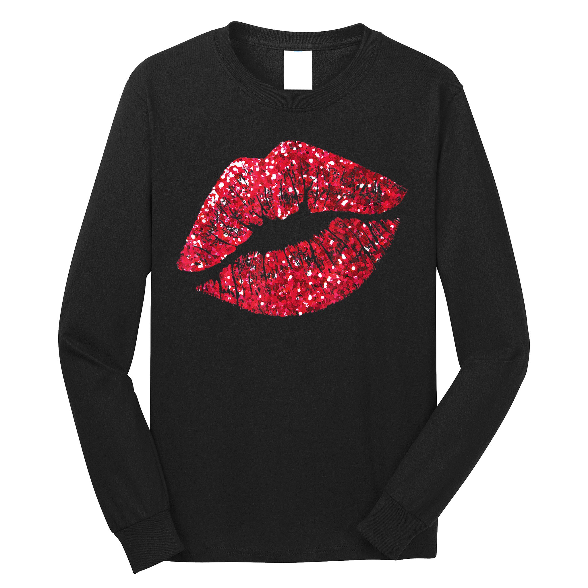 Sexy Red Glitter Lips Kiss Me Love Makeup Lipstick Shirt Tee Long Sleeve Shirt