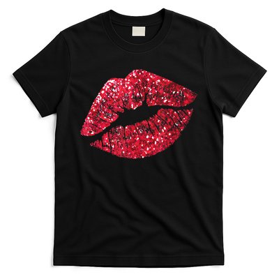 Sexy Red Glitter Lips Kiss Me Love Makeup Lipstick Shirt Tee T-Shirt