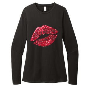 Sexy Red Glitter Lips Kiss Me Love Makeup Lipstick Shirt Tee Womens CVC Long Sleeve Shirt