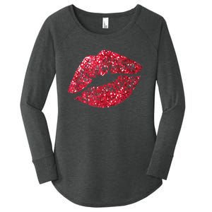 Sexy Red Glitter Lips Kiss Me Love Makeup Lipstick Shirt Tee Women's Perfect Tri Tunic Long Sleeve Shirt