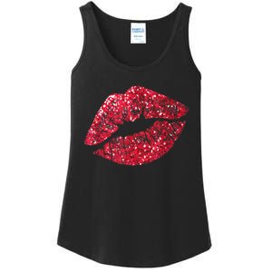 Sexy Red Glitter Lips Kiss Me Love Makeup Lipstick Shirt Tee Ladies Essential Tank