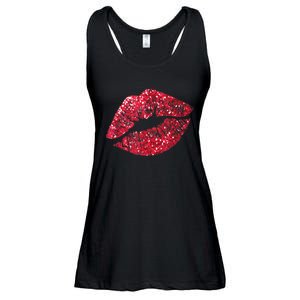 Sexy Red Glitter Lips Kiss Me Love Makeup Lipstick Shirt Tee Ladies Essential Flowy Tank