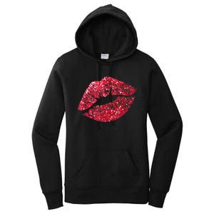 Sexy Red Glitter Lips Kiss Me Love Makeup Lipstick Shirt Tee Women's Pullover Hoodie