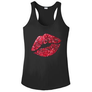 Sexy Red Glitter Lips Kiss Me Love Makeup Lipstick Shirt Tee Ladies PosiCharge Competitor Racerback Tank