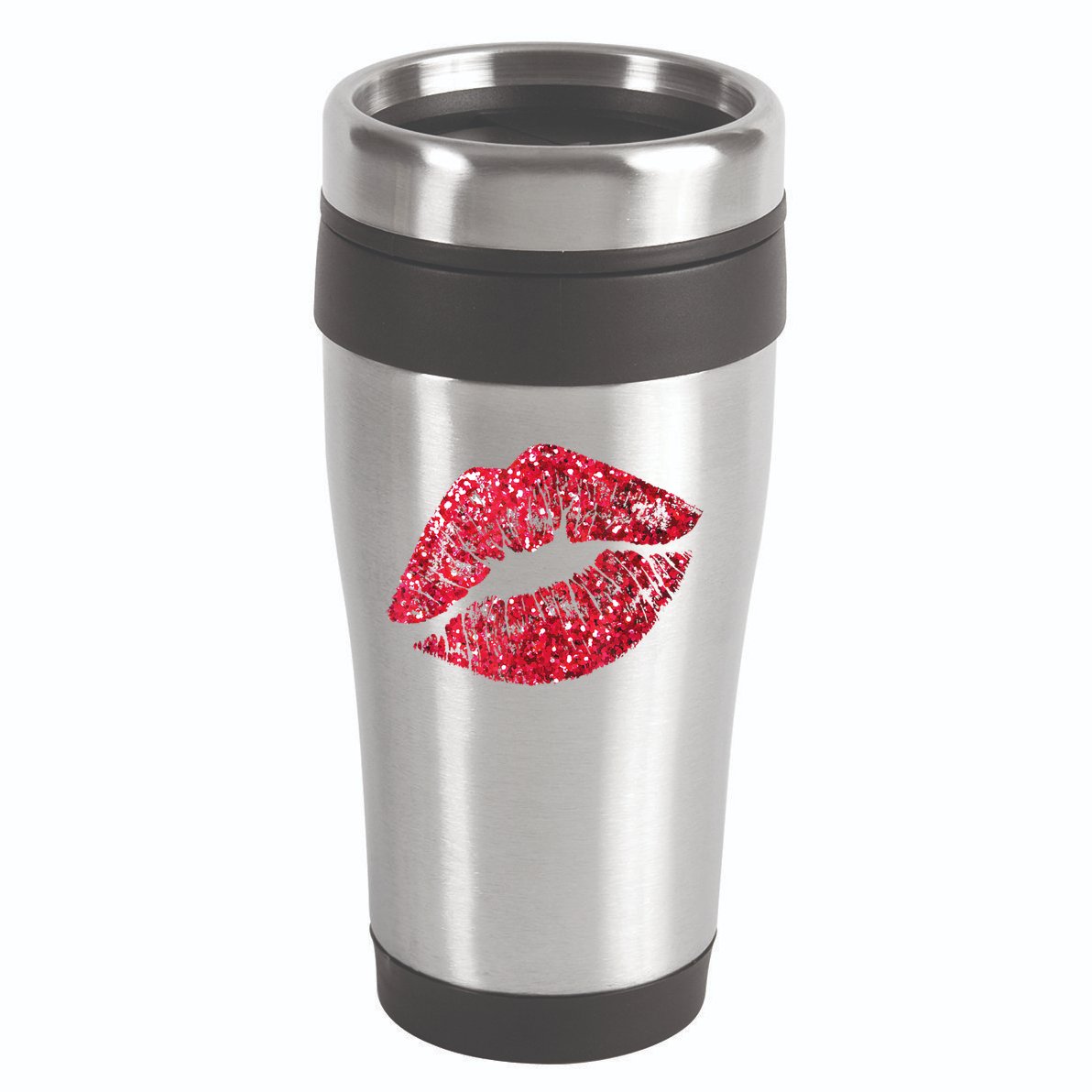 Sexy Red Glitter Lips Kiss Me Love Makeup Lipstick Shirt Tee 16oz Travel Tumbler