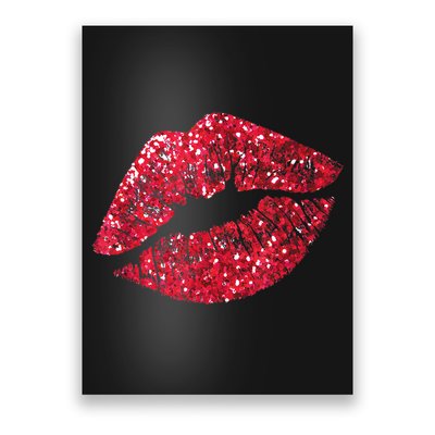 Sexy Red Glitter Lips Kiss Me Love Makeup Lipstick Shirt Tee Poster