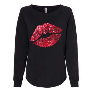 Sexy Red Glitter Lips Kiss Me Love Makeup Lipstick Shirt Tee Womens California Wash Sweatshirt