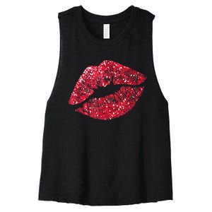 Sexy Red Glitter Lips Kiss Me Love Makeup Lipstick Shirt Tee Women's Racerback Cropped Tank