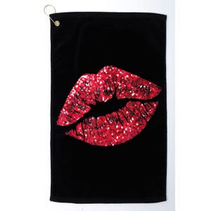 Sexy Red Glitter Lips Kiss Me Love Makeup Lipstick Shirt Tee Platinum Collection Golf Towel