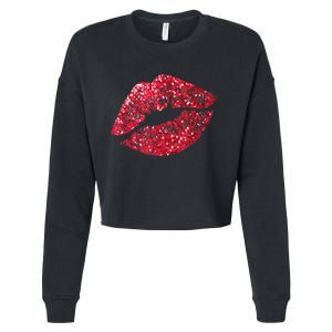 Sexy Red Glitter Lips Kiss Me Love Makeup Lipstick Shirt Tee Cropped Pullover Crew