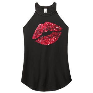 Sexy Red Glitter Lips Kiss Me Love Makeup Lipstick Shirt Tee Women's Perfect Tri Rocker Tank