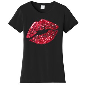 Sexy Red Glitter Lips Kiss Me Love Makeup Lipstick Shirt Tee Women's T-Shirt