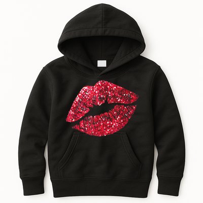 Sexy Red Glitter Lips Kiss Me Love Makeup Lipstick Shirt Tee Kids Hoodie
