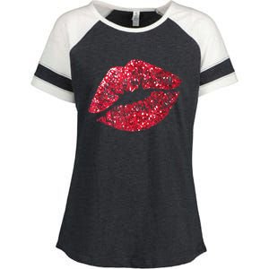 Sexy Red Glitter Lips Kiss Me Love Makeup Lipstick Shirt Tee Enza Ladies Jersey Colorblock Tee