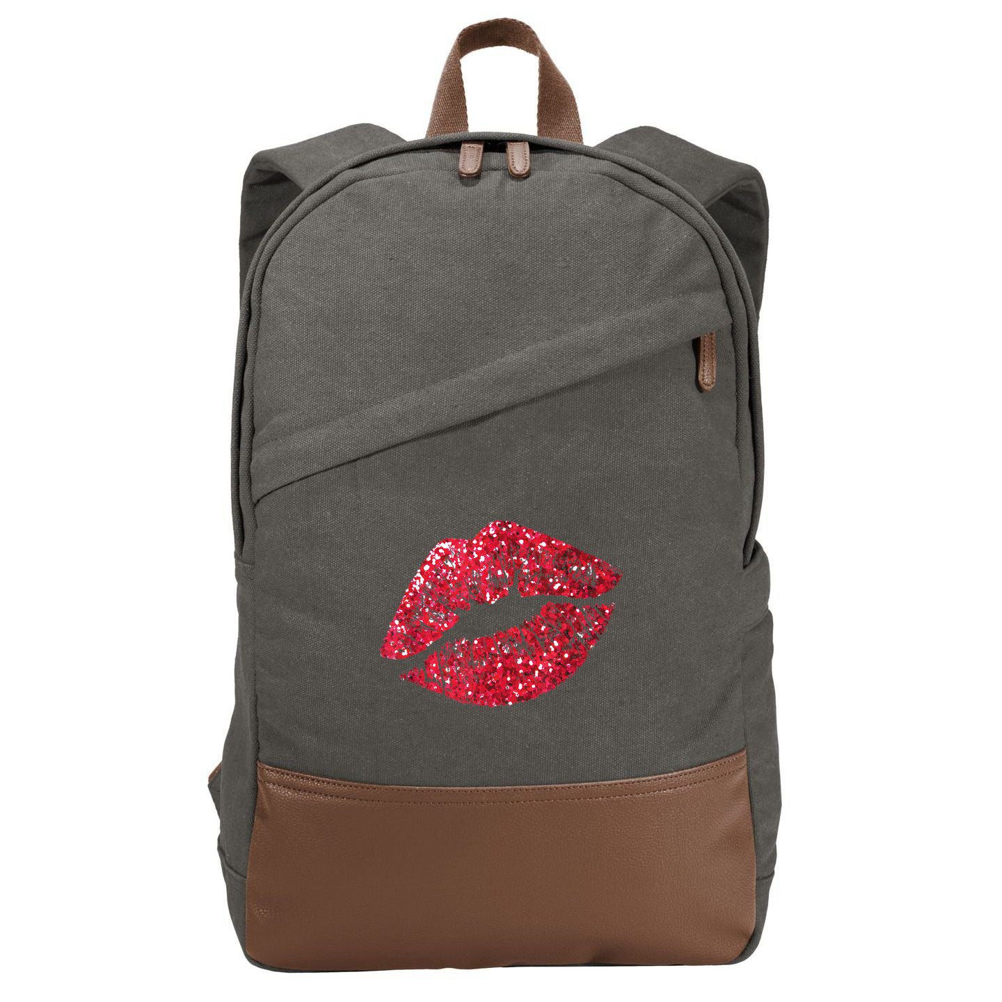 Sexy Red Glitter Lips Kiss Me Love Makeup Lipstick Shirt Tee Cotton Canvas Backpack