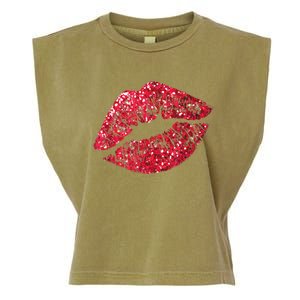 Sexy Red Glitter Lips Kiss Me Love Makeup Lipstick Shirt Tee Garment-Dyed Women's Muscle Tee