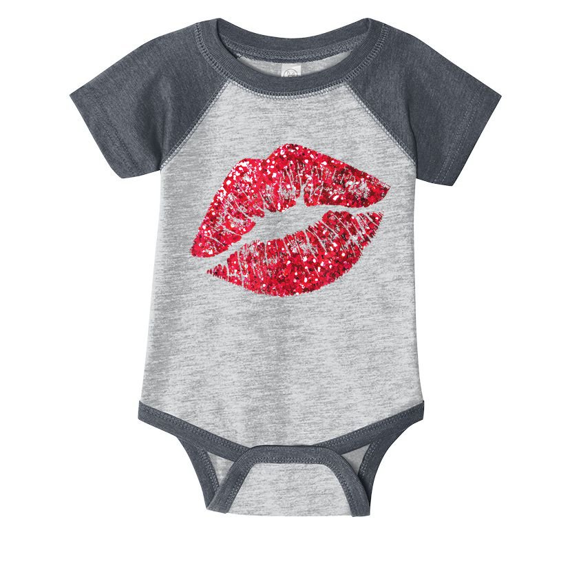 Sexy Red Glitter Lips Kiss Me Love Makeup Lipstick Shirt Tee Infant Baby Jersey Bodysuit