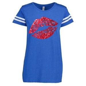 Sexy Red Glitter Lips Kiss Me Love Makeup Lipstick Shirt Tee Enza Ladies Jersey Football T-Shirt