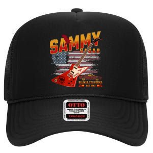 Sammy Red Guitar Rock Front Back Both Worlds Vh Concert High Crown Mesh Back Trucker Hat