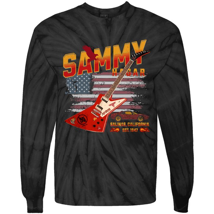 Sammy Red Guitar Rock Front Back Both Worlds Vh Concert Tie-Dye Long Sleeve Shirt