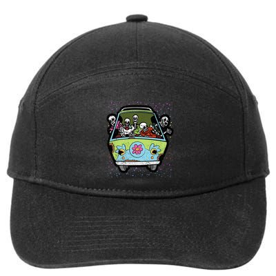 Skeleton Riding Hippie Van Halloween Costume Retro Bones 7-Panel Snapback Hat