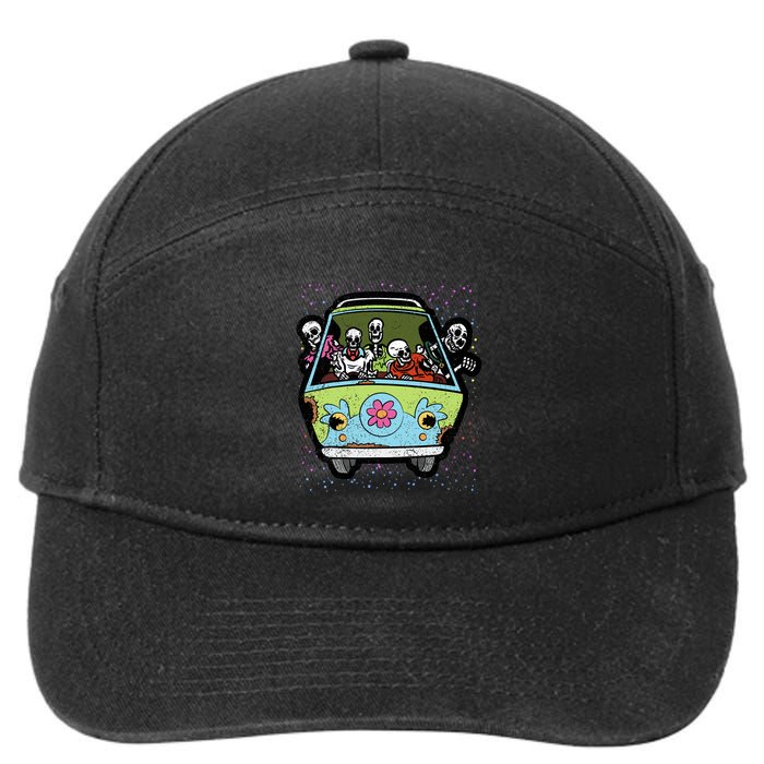 Skeleton Riding Hippie Van Halloween Costume Retro Bones 7-Panel Snapback Hat