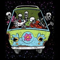 Skeleton Riding Hippie Van Halloween Costume Retro Bones 7-Panel Snapback Hat