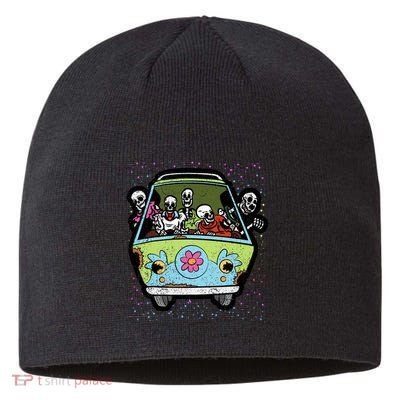 Skeleton Riding Hippie Van Halloween Costume Retro Bones Sustainable Beanie