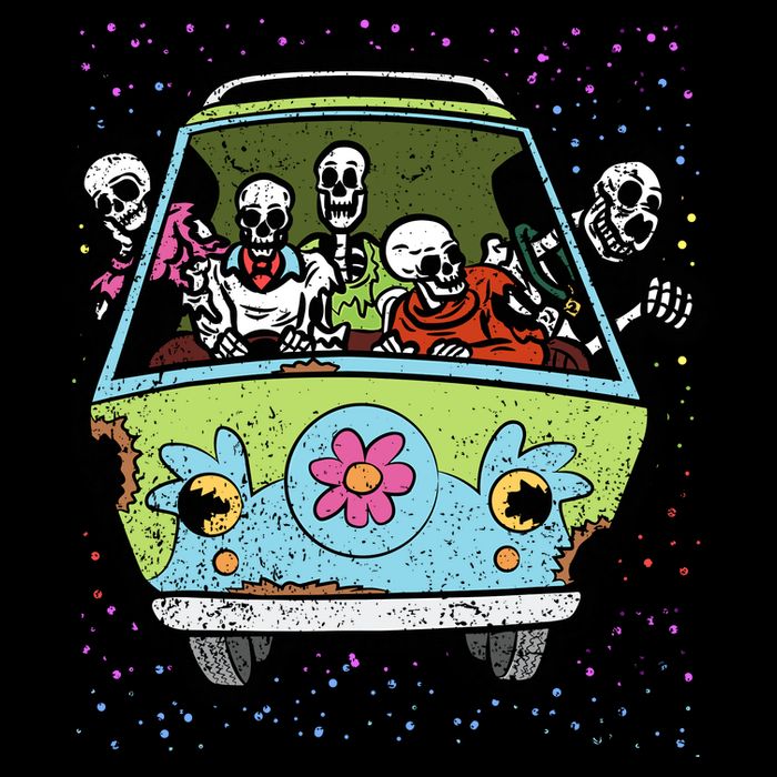 Skeleton Riding Hippie Van Halloween Costume Retro Bones Sustainable Knit Beanie