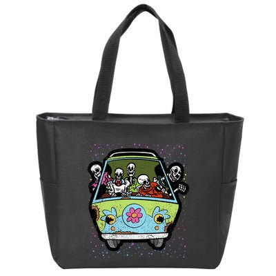 Skeleton Riding Hippie Van Halloween Costume Retro Bones Zip Tote Bag