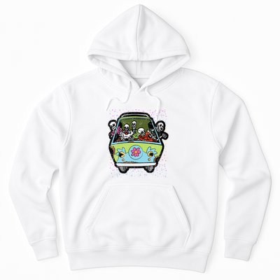 Skeleton Riding Hippie Van Halloween Costume Retro Bones Hoodie