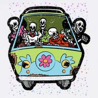 Skeleton Riding Hippie Van Halloween Costume Retro Bones Apron