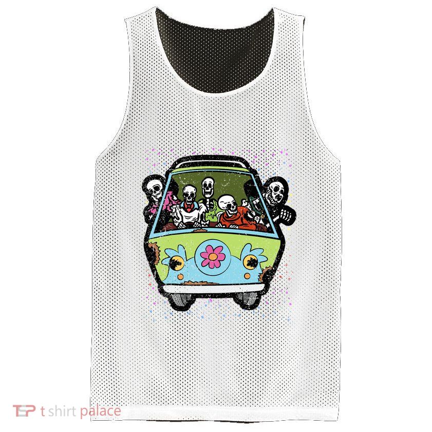 Skeleton Riding Hippie Van Halloween Costume Retro Bones Mesh Reversible Basketball Jersey Tank