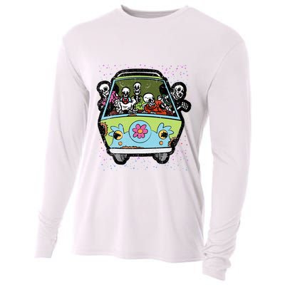 Skeleton Riding Hippie Van Halloween Costume Retro Bones Cooling Performance Long Sleeve Crew