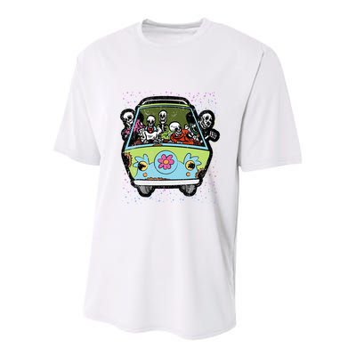 Skeleton Riding Hippie Van Halloween Costume Retro Bones Youth Performance Sprint T-Shirt