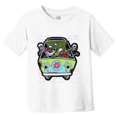 Skeleton Riding Hippie Van Halloween Costume Retro Bones Toddler T-Shirt
