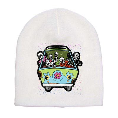 Skeleton Riding Hippie Van Halloween Costume Retro Bones Short Acrylic Beanie