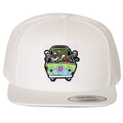 Skeleton Riding Hippie Van Halloween Costume Retro Bones Wool Snapback Cap