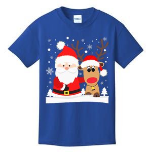 Santa Reindeer Hug Snowflakes Christmas  Kids T-Shirt