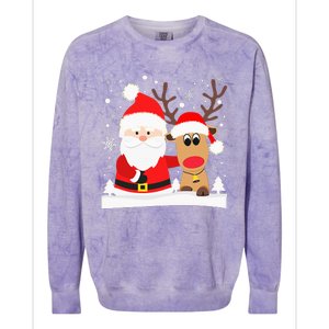 Santa Reindeer Hug Snowflakes Christmas Colorblast Crewneck Sweatshirt