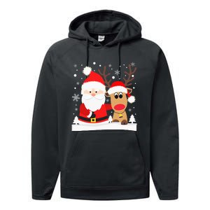 Santa Reindeer Hug Snowflakes Christmas Performance Fleece Hoodie