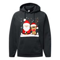 Santa Reindeer Hug Snowflakes Christmas Performance Fleece Hoodie