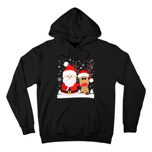 Santa Reindeer Hug Snowflakes Christmas Hoodie