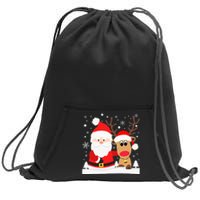 Santa Reindeer Hug Snowflakes Christmas Sweatshirt Cinch Pack Bag