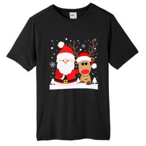 Santa Reindeer Hug Snowflakes Christmas Tall Fusion ChromaSoft Performance T-Shirt