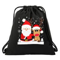 Santa Reindeer Hug Snowflakes Christmas Drawstring Bag